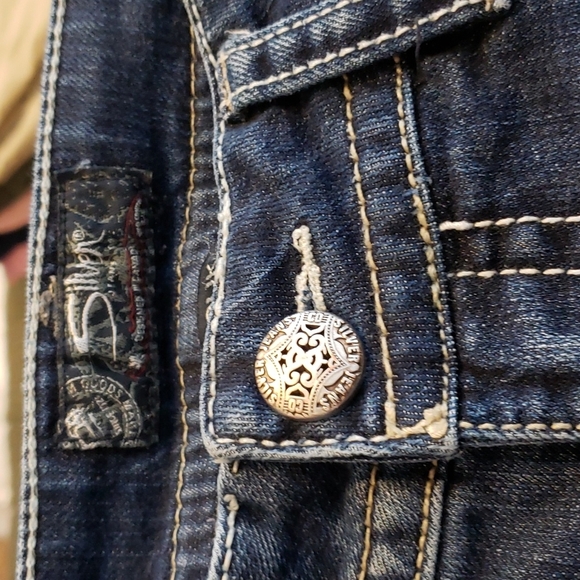 Silver Mid Rise Broken In Double S Pocket Distressed Jeans Western Suki Rodeo - Picture 3 of 16